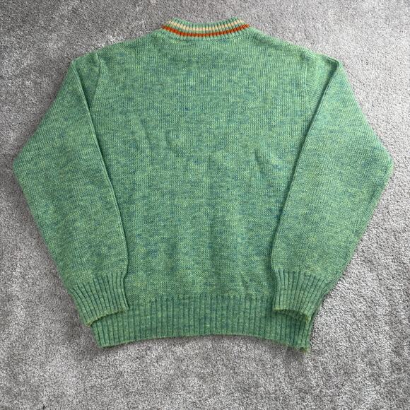 Vtg Green Knit Sweater Striped Collar Size L Golf-Style Dralon Retro Preppy 70s - Picture 3 of 5